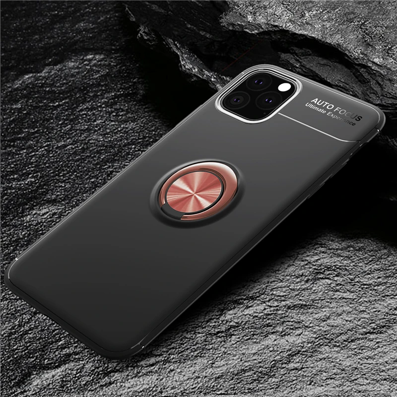Для iPhone 11 Pro Max чехол для телефона металлический палец кольцо матовый мягкий термополиуретан силиконовый задняя крышка для iPhone 11 противоударный жесткий чехол для телефона