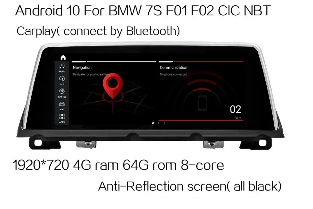 

Carplay Антибликовая 1920*720 8 ядер 64G Android 10,0 Автомобильная Мультимедийная система для BMW 7S F01 F02 стерео GPSNavi медиа головное устройство