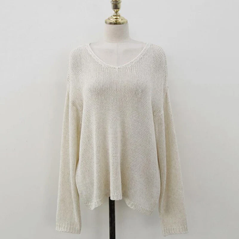 Sister Fara New Spring 2021 V-Neck Knitted Sweater Women Oversize Pullovers Cutout Jumpers Female Solid All-Match Tops | Женская одежда