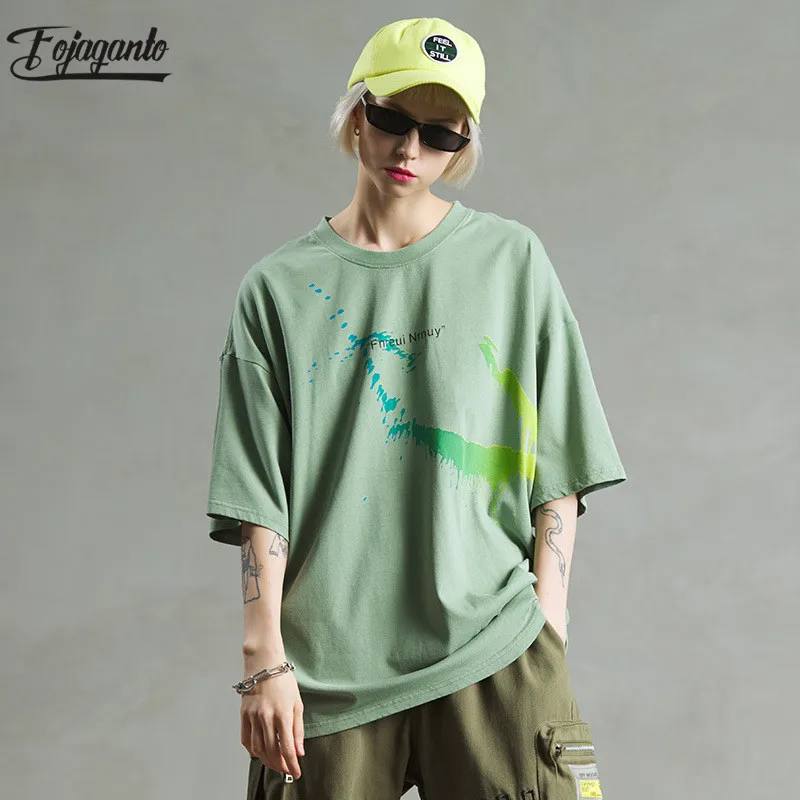 Футболка FOJAGANTO мужская с принтом модная свободная универсальная тенниска