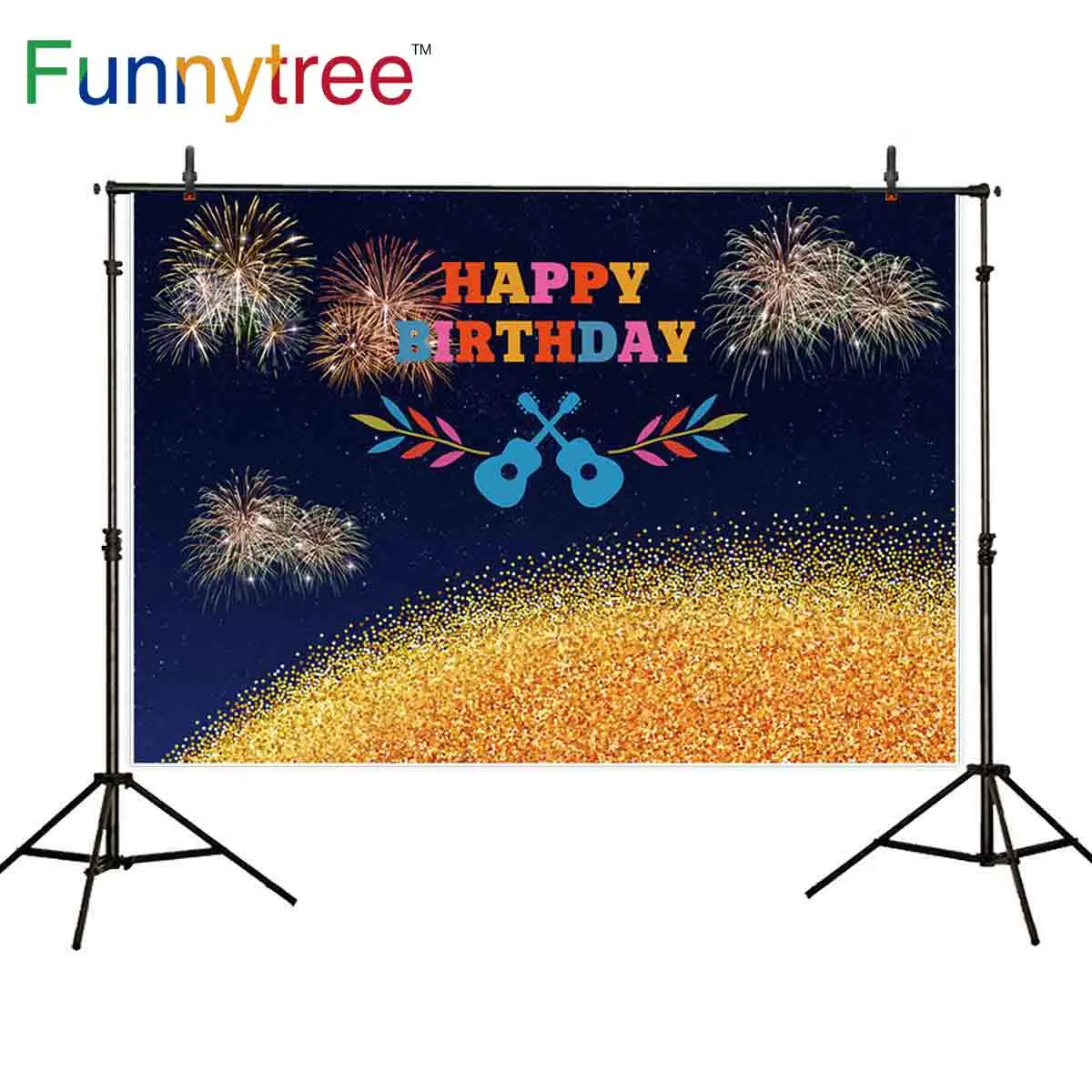 

Funnytree vinyl photozone Fireworks happy Birthday Musical instrument Baby shower party photography studio Photo background