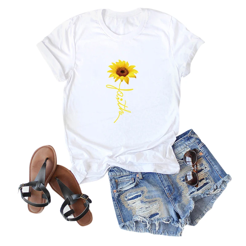 Женская футболка из чистого хлопка с принтом подсолнуха новинка 2020