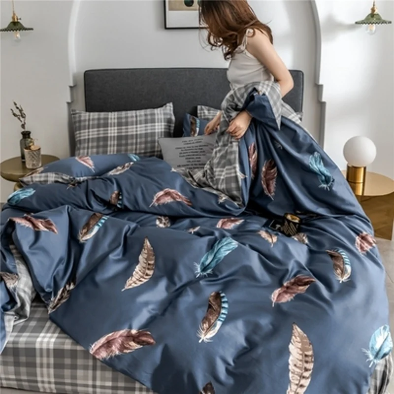 

Simple Nordic style light luxury long-staple cotton four-piece cotton small fresh digital printing cotton bedding