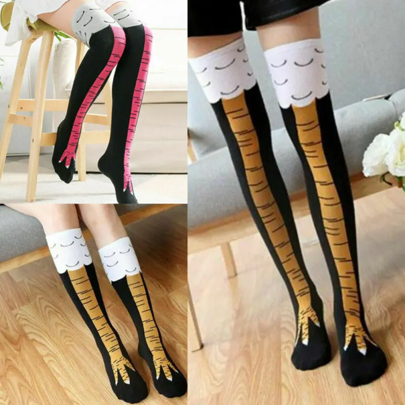 Модные женские чулки носки выше колена для девочек креативные куриные на ножки