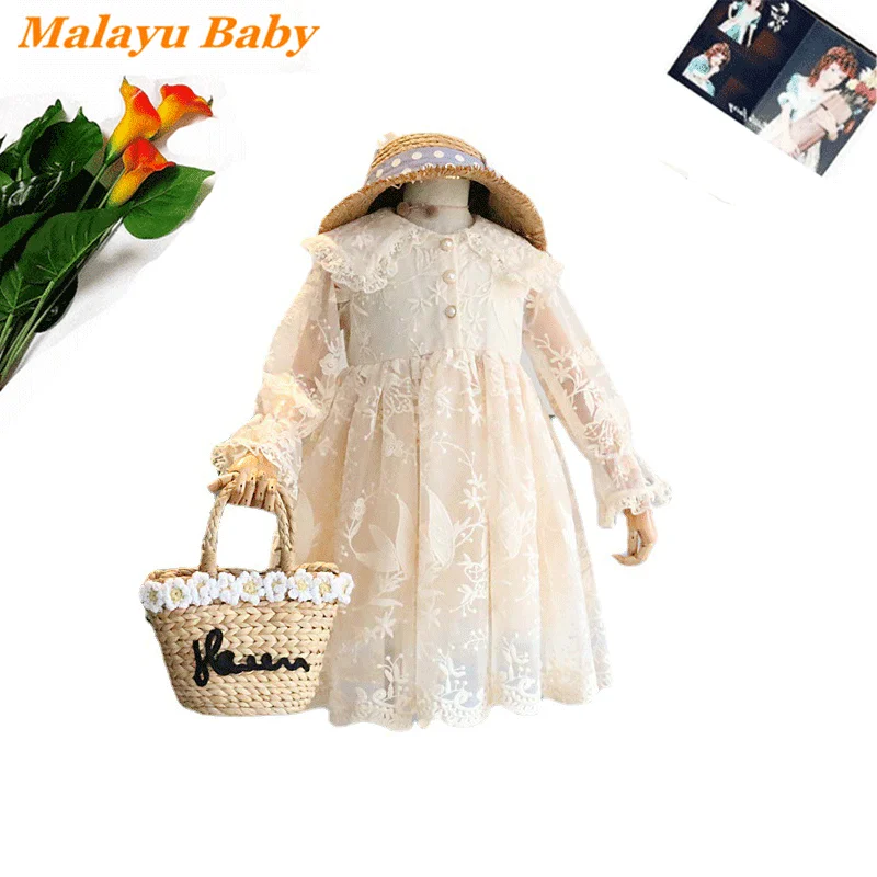 

Malayu Baby Girls Princess Party Dress Autumn Fashion New Child Lovely Costumes Kids Lace Flower Vestidos Sweet Casual Outfits