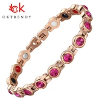 ladies crystal rhinestone pink bracelets bangles healthy care stainless steel magnetic chain link bracelet jewelry party gifts