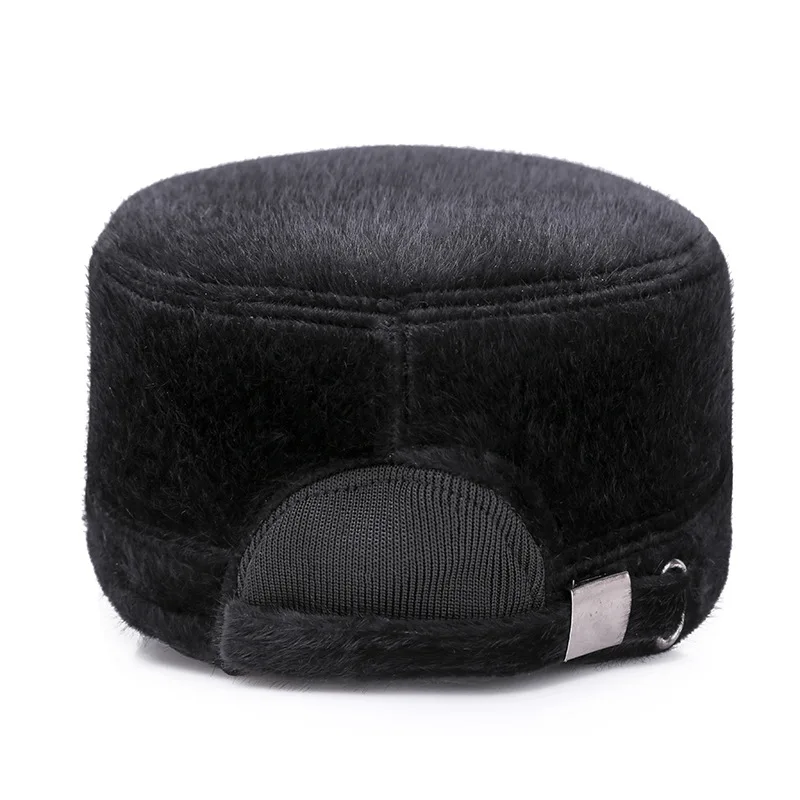Winter hat men's middle-aged and elderly flat top outdoor Faux Fur thick warm ear protection cap | Аксессуары для одежды