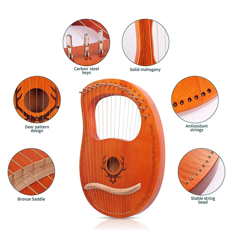 

Lyre Harp,Greek Violin,16 String Mahogany Lyre Instrument,with Tuning Wrench, for Music Lovers Beginners,Etc