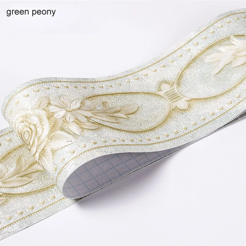 green peony Водонепроницаемый деревенский плитка 5 м длина гостиная плинтус для ванной комнаты самоклеющиеся винтажные обои границы 3D рельефные наклейки на стену - Цвет: green peony