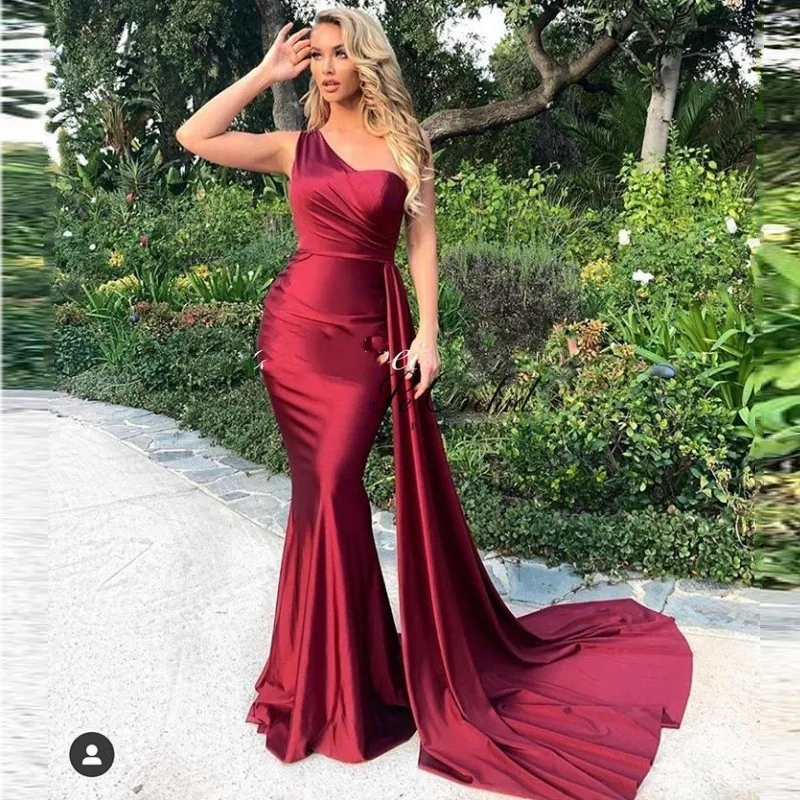 

Атласные платья для выпускного вечера PEORCHID 2020, Длинные вечерние платья с одним открытым плечом и юбкой-годе для вечеринки