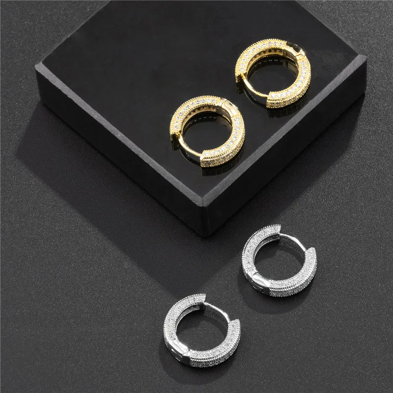 

Zircon Rhinestone Earrings Hip Hop Luxury Rock Round High Quality Fashion Exquisite Gift Jewelry For Men&Women