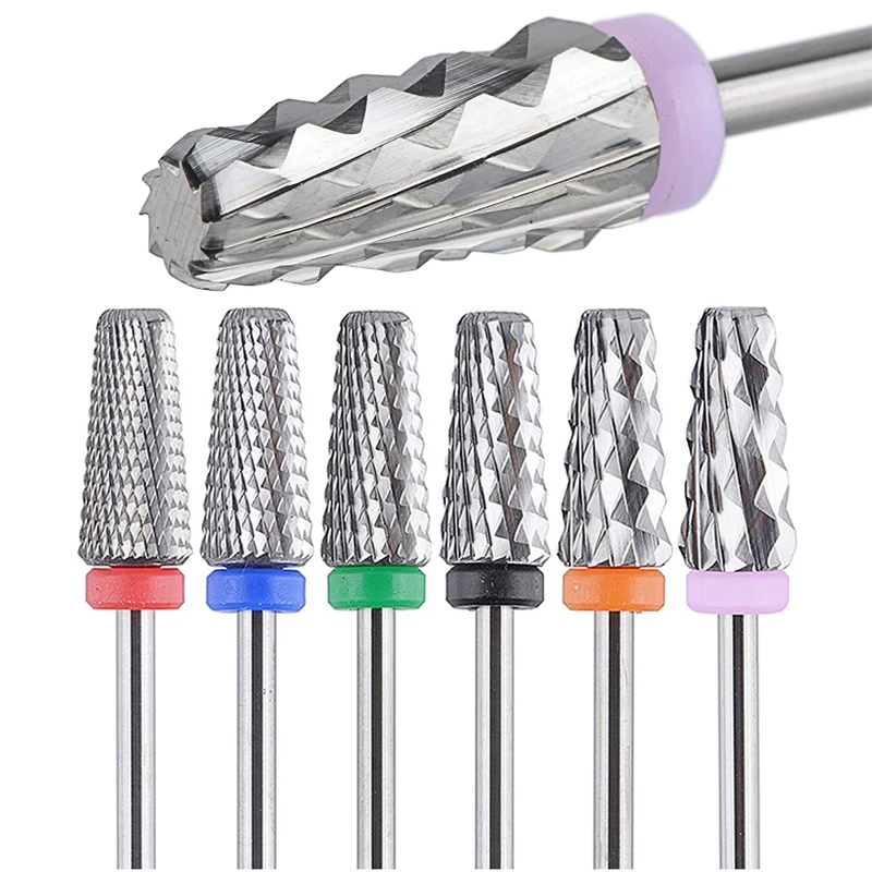 10PCS 5 in 1 Tapered Safety Blue/Color Carbide Nail Drill Bits Milling Cutter For Manicure Remove Gel Nails Accessorie