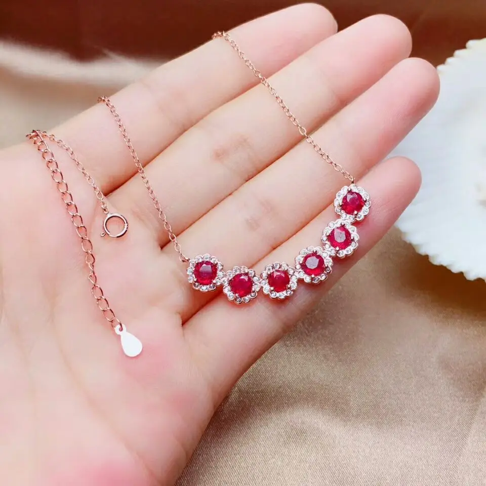 Rose gold necklace MeiBaPJ натуральный рубин наборы 925 серебряный браслет кольцо подвеска ожерелье 3 шт костюмы хорошие Свадебные украшения для женщин - Цвет камня: Rose gold necklace