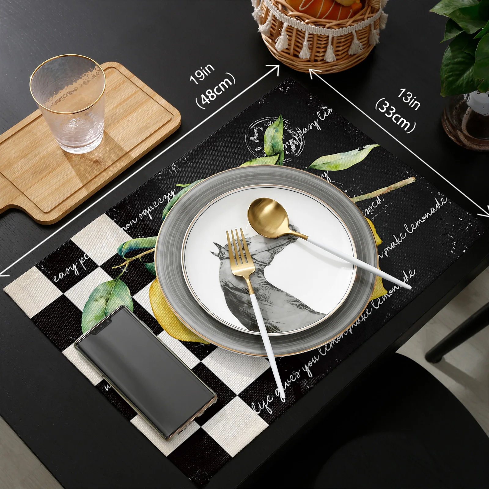 

Farm Fruit Lemon Lattice Table Runner Set Wedding Table Decoration Home Kitchen Dining Table Decor Placemats