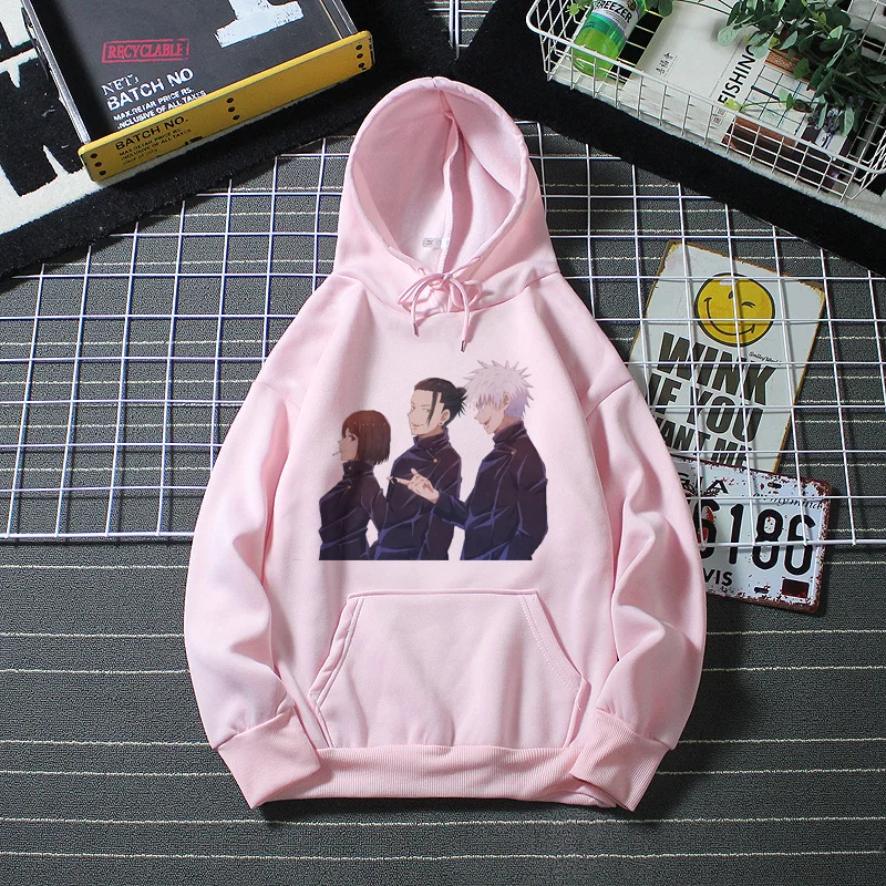 

Popular Japanese Cartoon Jujutsu Kaisen Anime Hoodie Itadori Megumi Nobara Print Pink Hoodies Women Men Clothing Harajuku Tops