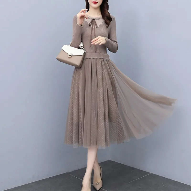 

Новинка 2022, модное вязаное Сетчатое платье, женская одежда, осенне-зимнее платье-свитер D1323