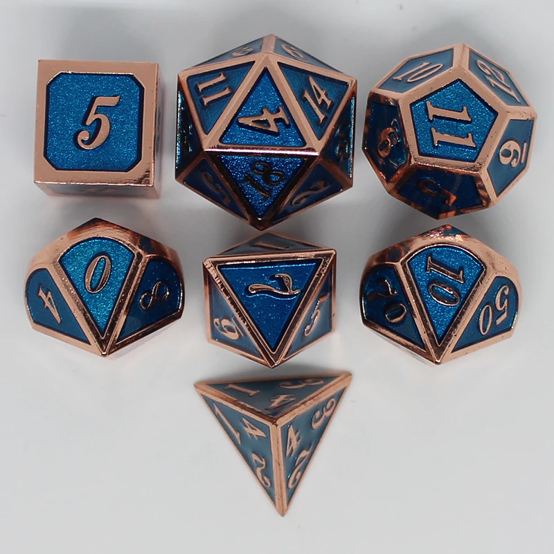 

Blue Color Metal Dice 7Pcs/Set d4 d6 d8 d10 d% d12 d20 for dice game RPG Board Game dnd set 7pcs dice