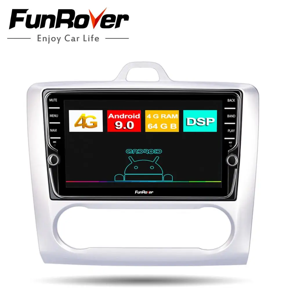 Funrover 2 din Android 9,0 автомобильный DVD мультимедийный плеер gps стерео navi для фокуса 2 2004-2011 Видео Авто Радио Навигация DSP