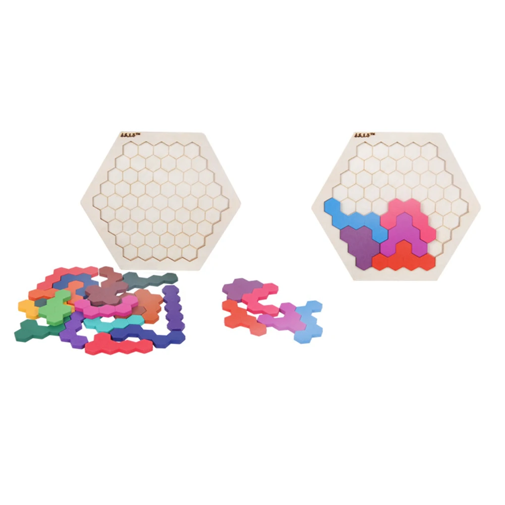 Деревянные красочные шестиугольные головоломки Tangram настольные игры IQ Обучающие