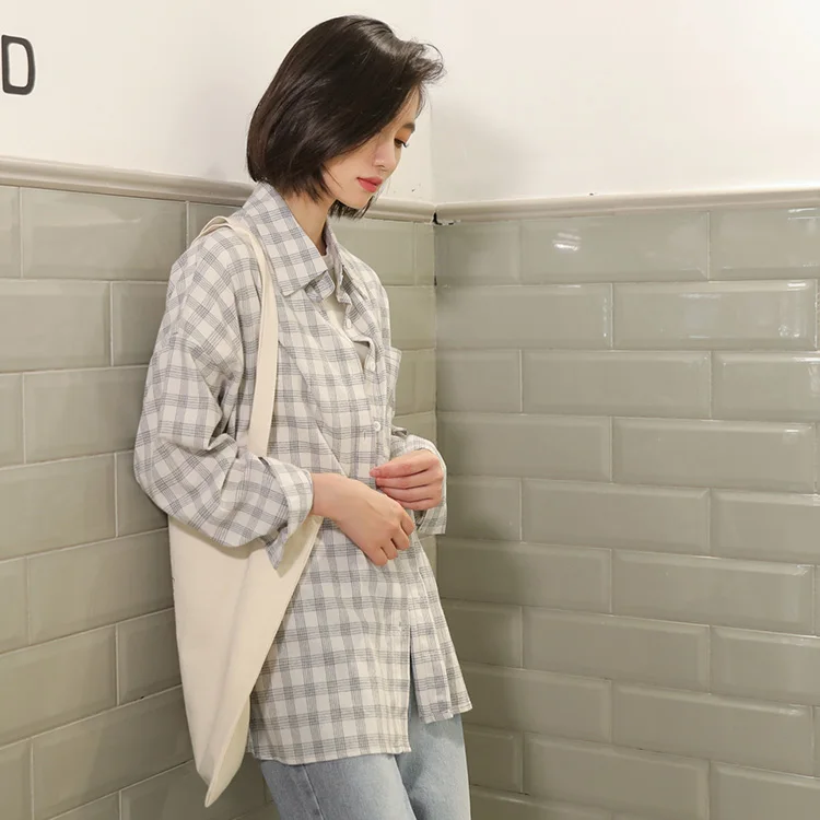 

2020 shirt coat retro Hong Kong style casual fashion shirt spring autumn new Plaid long sleeve women's top