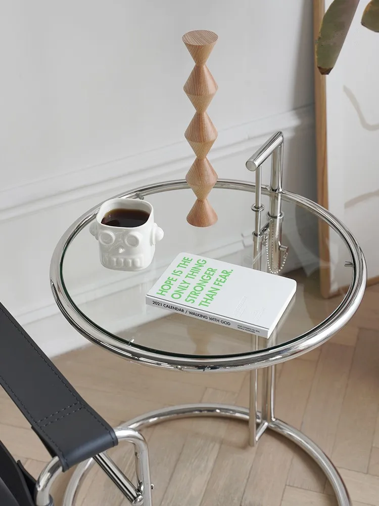 

Creative medieval coffee table small apartment tempered glass can be raised and lowered living room stainless steel side table