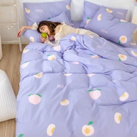 cute purple peach bedding set cotton twin full queen size flower rainbow quilt covers fitted bed sheet pillowcases duvet cover