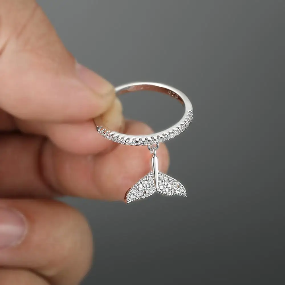 Женские тонкие кольца RongXing изящные висячие в форме хвоста русалки цвета белого