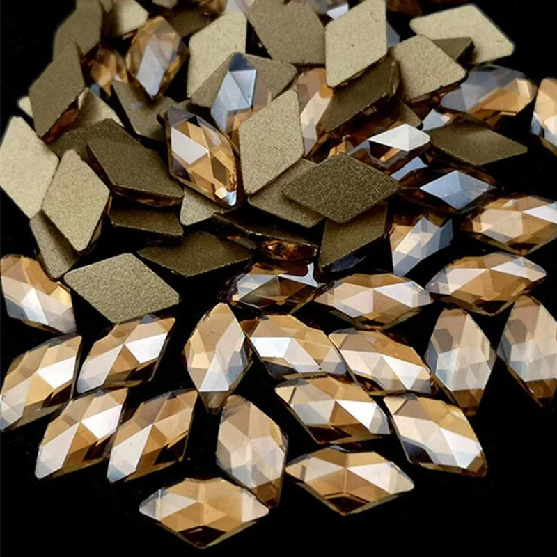champagne-10pcs 10 шт Кристалл AB ромб Блестящие Стразы для ногтей Стекло с плоской задней частью 3D бриллиант 6X10 мм Блестки Дизайн ногтей аксессуары - Цвет: champagne-10pcs