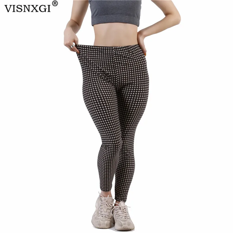 

Женские леггинсы с завышенной талией VISNXGI, штаны для фитнеса, тренировок, спортзала, пуш-ап, клетчатые штаны с принтом, спортивные Осенние ле...