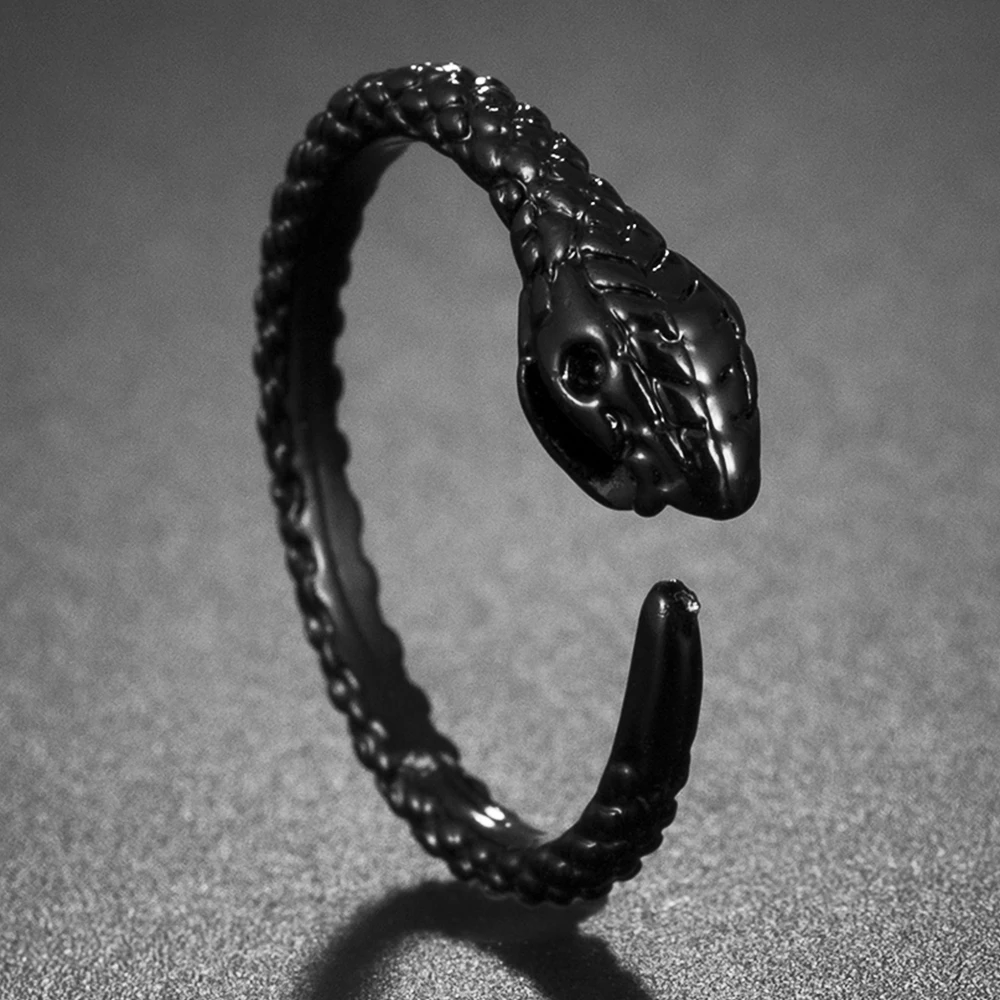 

Hot Sale Black Vintage Retro Punk Snake Ring Exaggerated Spirit Opening Rings Temperament Adjustable Men Women Jewelry Gift