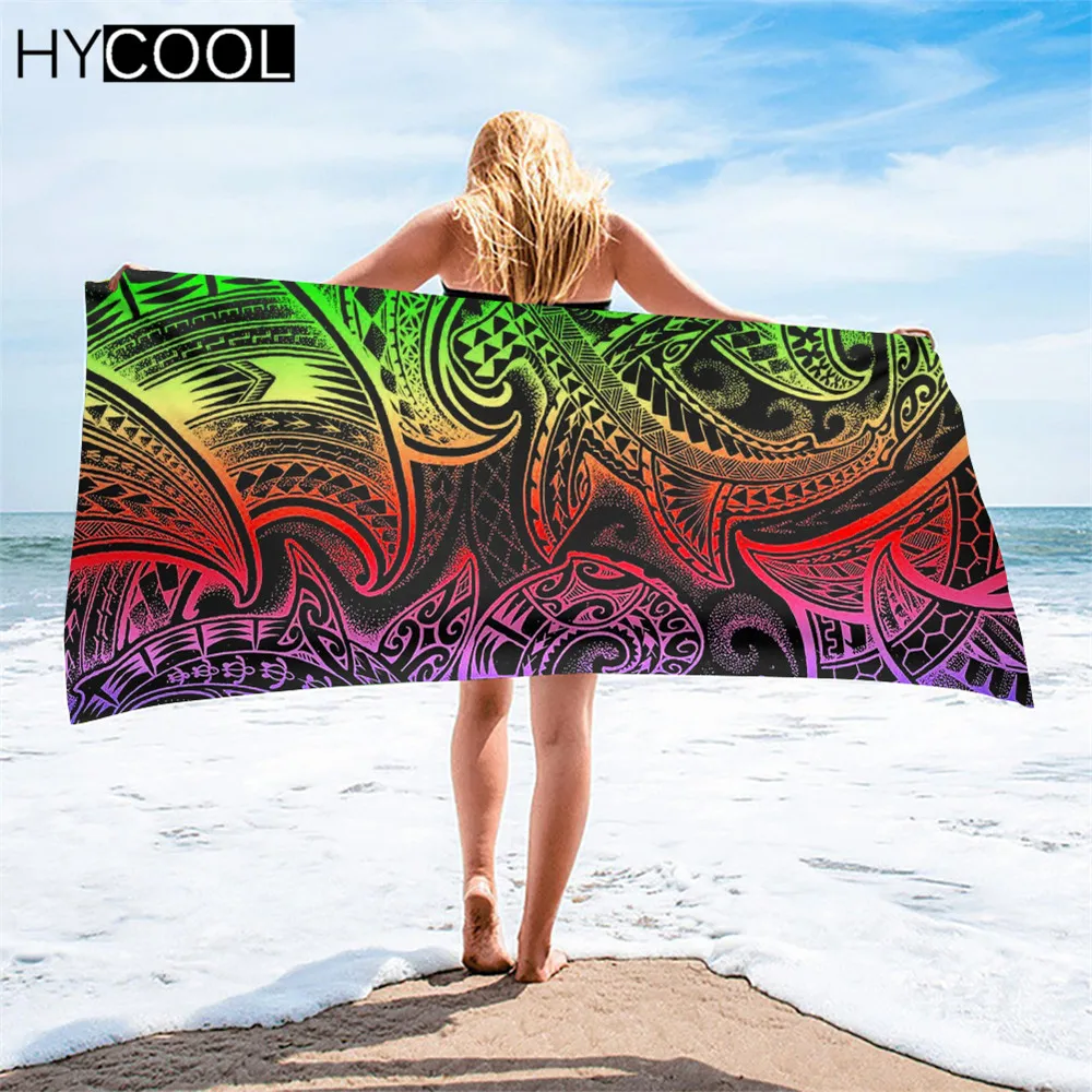 

Microfiber Beach Towels Gradient Rainbow Polynesian Shark Fishermen Pattern Printing Quick Dry Swimming Toallas Soft Bath Towel