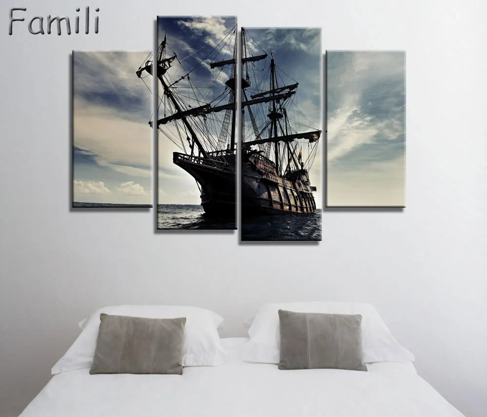 

4 шт. парусная лодка, холст, искусство, настенные фотографии для гостиной, современный плакат и напечатанный настенный холст, искусство, дома...