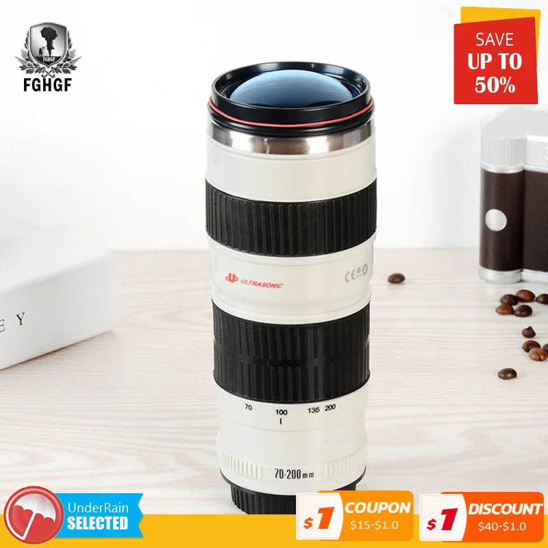 

450ml SLR Camera 70-200 Camera Lens Mug Coffee Mug With Lid Fantastic Stainless Steel Milk Caneca Lente Drinkware Cups