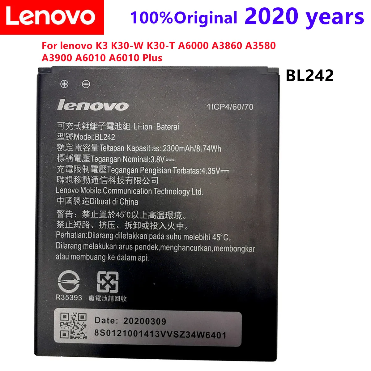 

BL 242 BL242 Battery For lenovo K3 K30-W K30-T A6000 A3860 A3580 A3900 A6010 A6010 Plus Batterie Bateria Accumulator