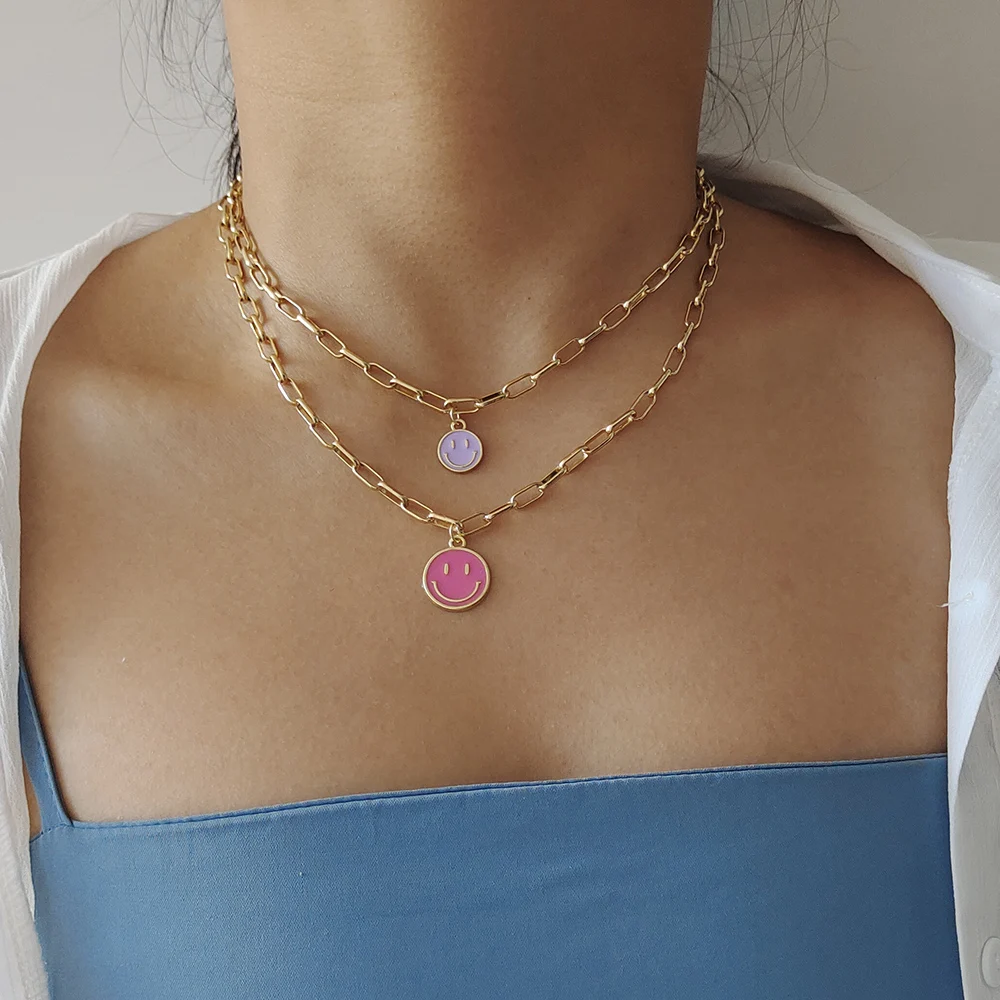 Милый эмалированный кулон ZX с лицом подобного цвета ожерелье для женщин Золотая