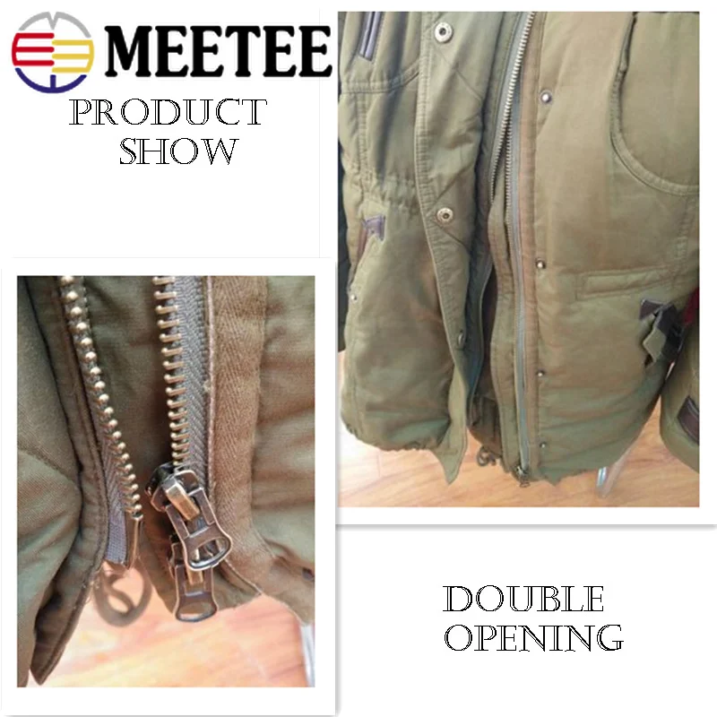 Meetee 8 # металлическая молния 18/20/25/70/80/90/100/120 см двойные слайдеры для пальто пуховой