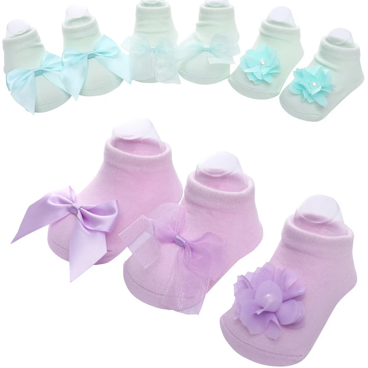 1 пара хлопковых нескользящих носков с цветочным принтом и бантом на шнуровке