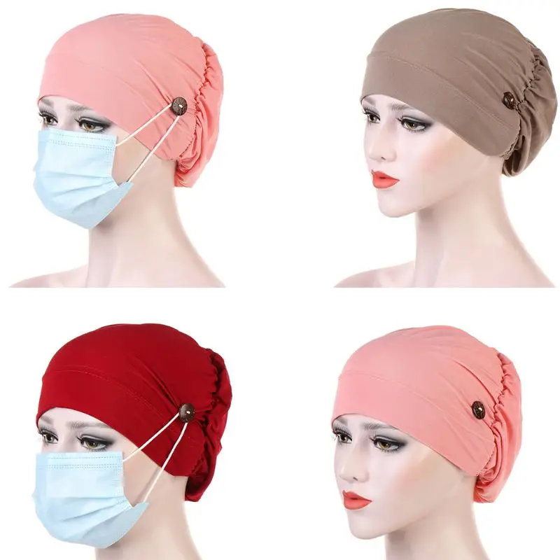 Для женщин мусульманский тюрбан Кепки с металлической кнопкой маска держатель