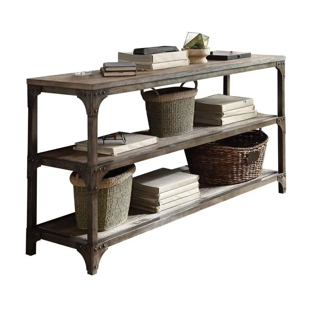 

Gorden Console Table Decor in Weathered Oak Antique Silver with 2 Shelf Rack for Living Room Hallway Entryway TV Stand[US-Stock]