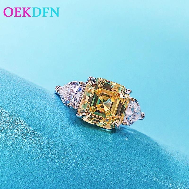 

OEKDFN Real 925 Sterling Silver Ring Asscher Cut Pink Sapphire Created Moissanite Gemstone Wedding Engagement Rings Fine Jewelry