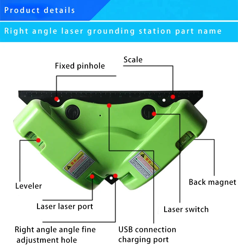 Перезаряжаемая Зеленая лазерная линейка на 90 градусов правый угол