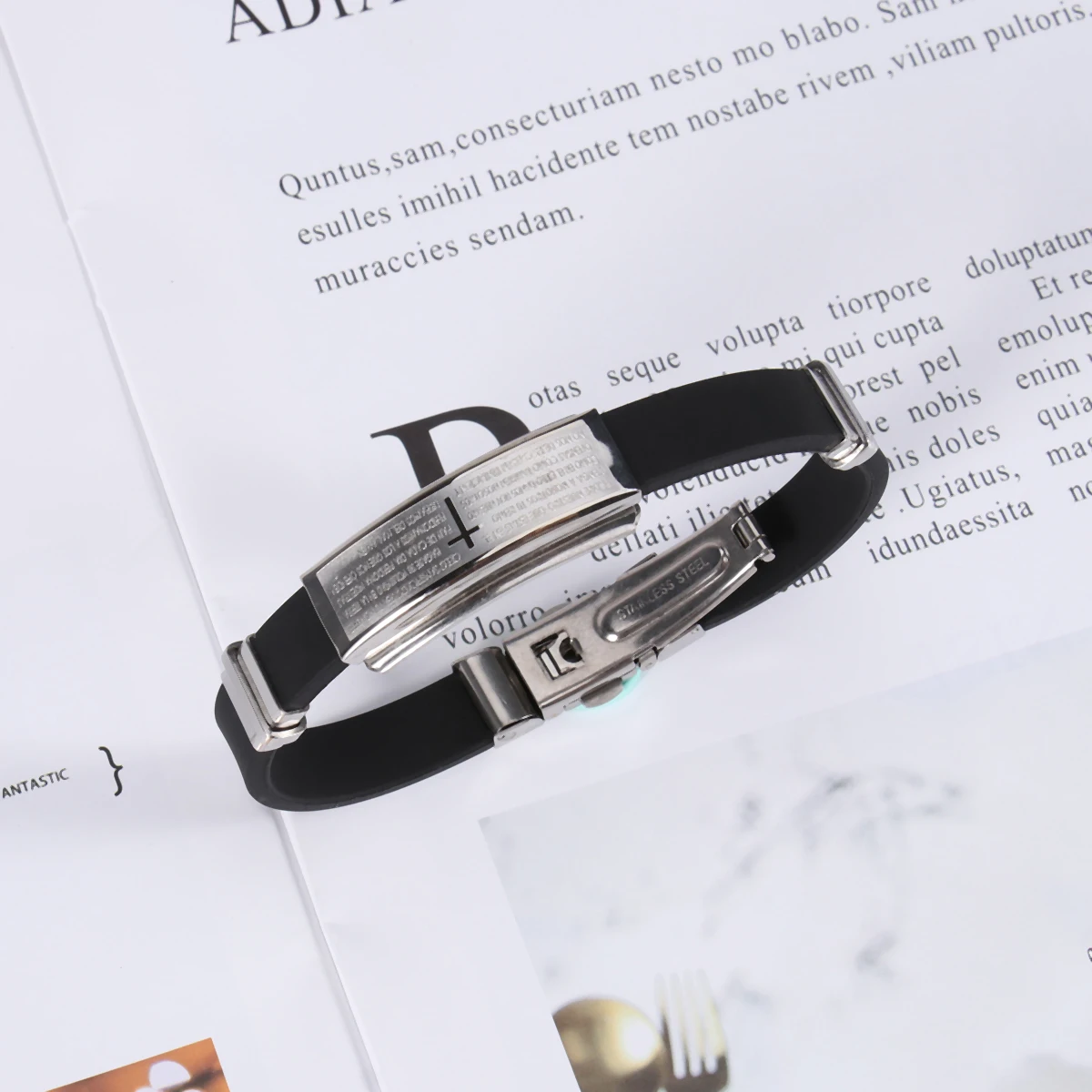 Христианский браслет из нержавеющей стали крест с писаниями Силиконовые ручной