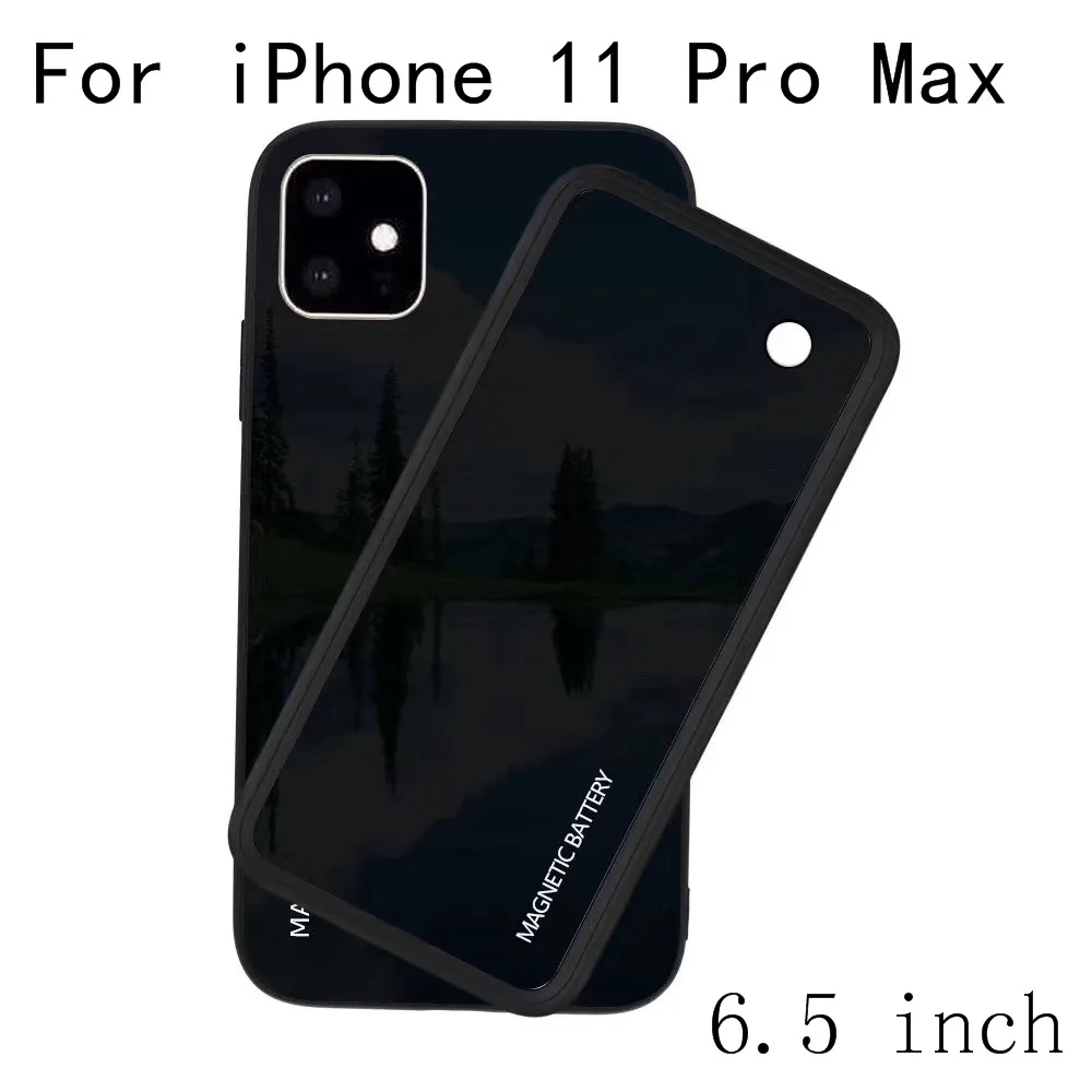 Для iPhone 11 Pro Max Беспроводная Магнитная батарея зарядное устройство чехол тонкий закаленное стекло ударопрочный внешний аккумулятор i11 зарядный чехол - Цвет: i11 Pro Max-Black
