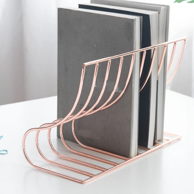 

Grid File Storage Shelf Book Stand Bookend Nordic Wrought Iron Organizer Holder for Home Office