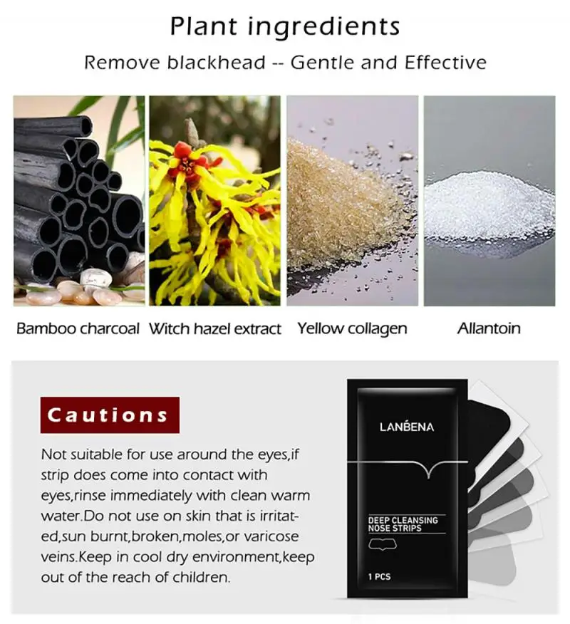

LANBENA Blackhead Remover Nose Mask Acne Treatment Pore Strip Black Mask Oil-control Peeling Off Nose Mask Face Care TSLM2