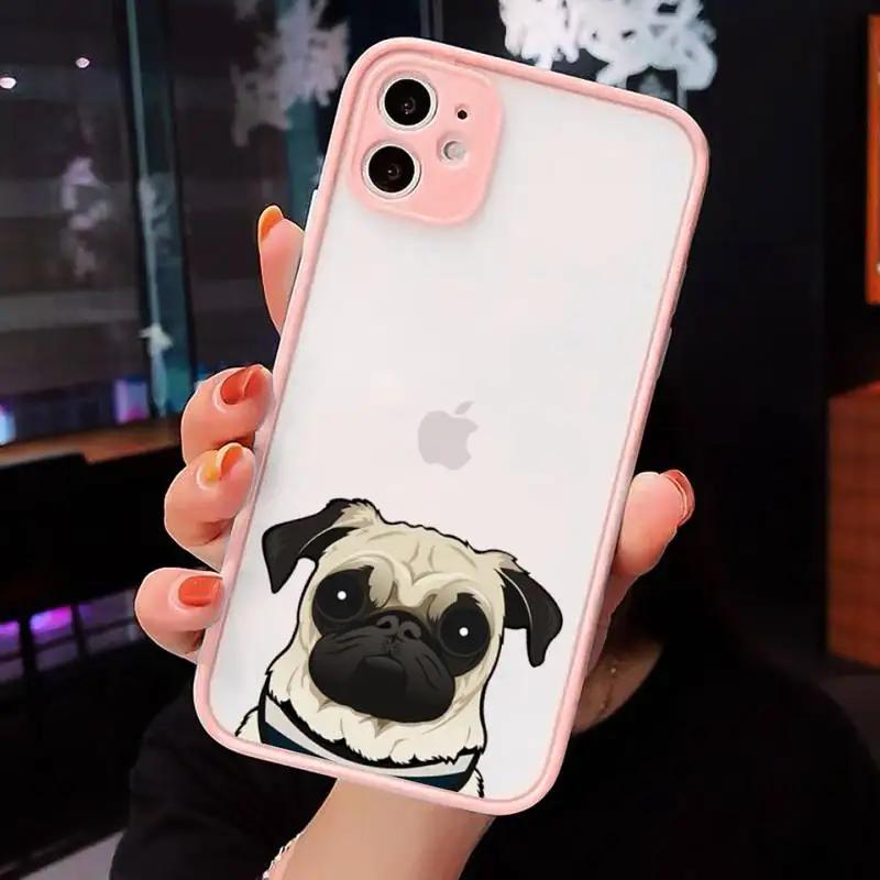 

CARTOON Pug Dog French Bulldog Phone Case Matte Transparent for iPhone 7 8 11 12 s mini pro X XS XR MAX Plus cover funda