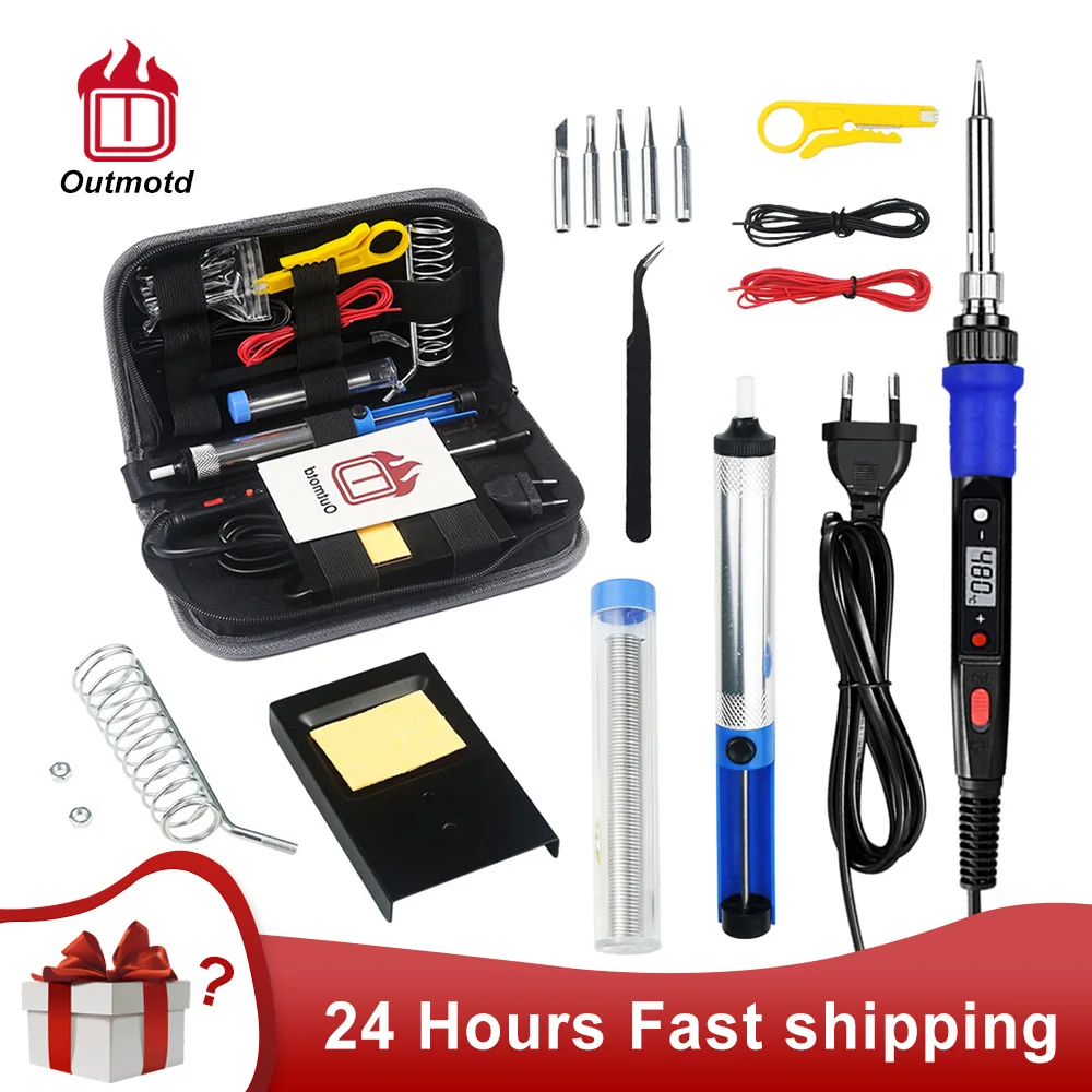 Outmotd Electric Soldering Iron Kit Adjustable Temperature LCD Digital Display Welding Tools 220V 110V 80W