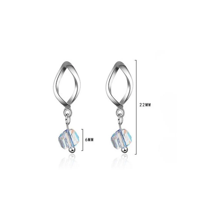 

Creative Elegant Wave Square Crystal 925 sterling silver Twist Drop Earrings for Women Wedding Jewelry oucle d'oreille