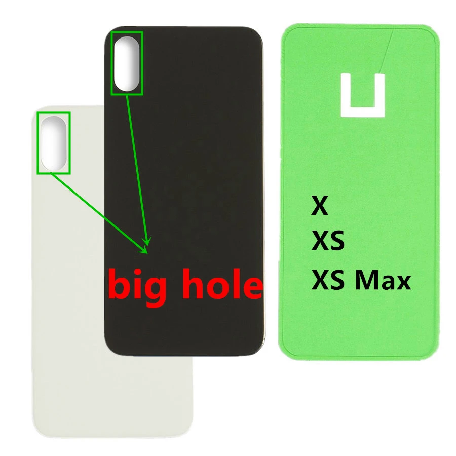 Заднее стекло с большим отверстием для камеры для iPhone X XS Xs Max задняя крышка батарейного отсека запасная стеклянная крышка ремонт, космос серый белый золотой