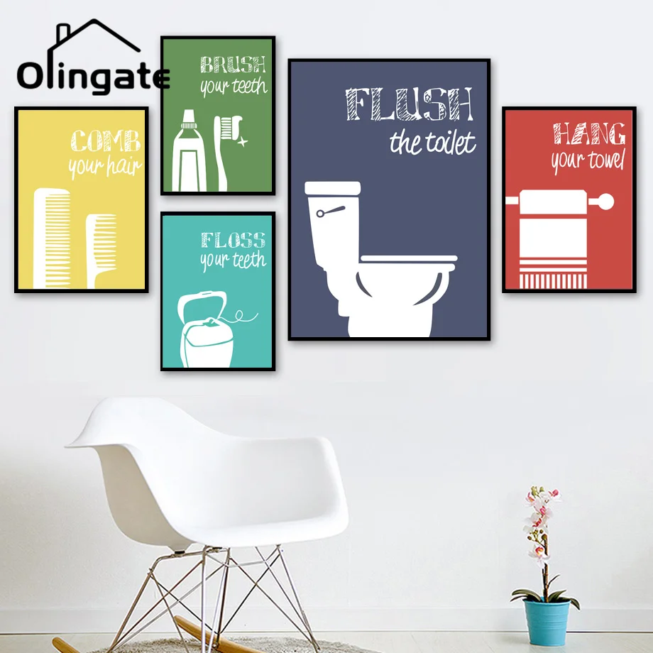 

Cartoon Funny Bath Slogan Canvas Painting Modern Simple Quotes Wall Art One Piece Canvas Poster Bathroom Home Drawing Room Decor